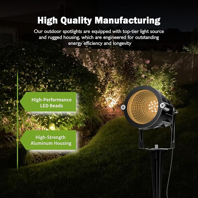 Outdoor Spotlight Warm White 2700K, 10W LED Spot Lights Outdoor for Yard Garden Tree, 120V Plug in Landscape Lighting with IP65 Waterproof for Halloween Christmas Decor, 4 Pack