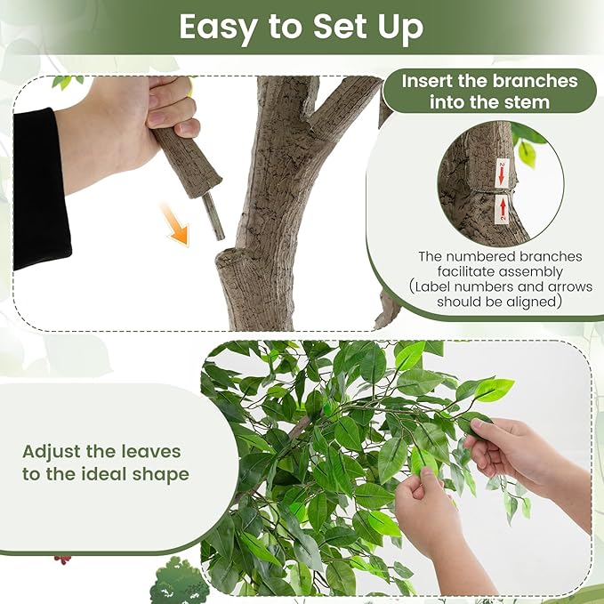 Goplus 8.2 FT Tall Artificial Ficus Tree, Large Faux Greenery Tree w/Leaves, Cement-Filled Pot, Realistic Trunk & Moss, Indoor Outdoor Fake Tropical Tree for Home, Office, Porch, Living Room