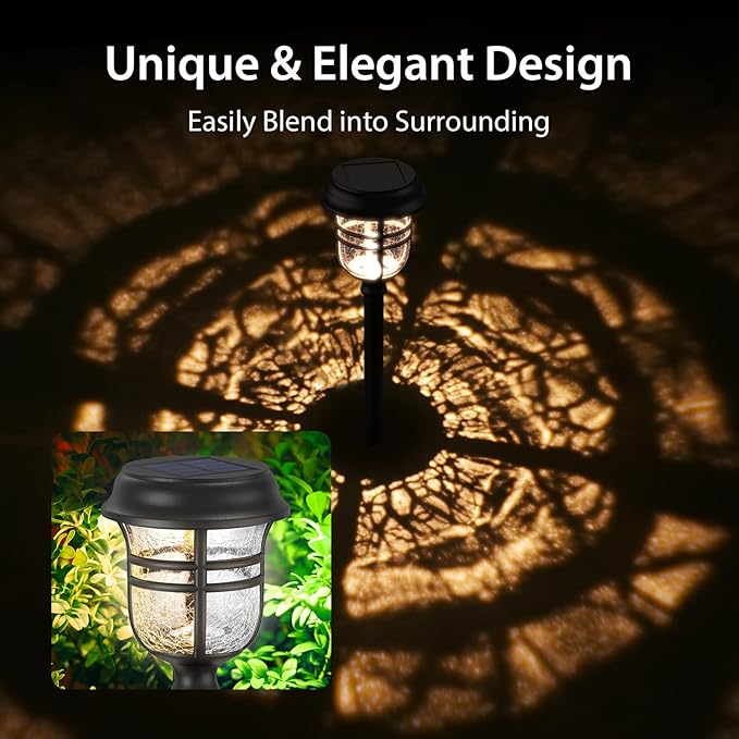 XMCOSY+ Solar Pathway Lights Outdoor Waterproof IP65-2 Lighting Modes LED Solar Powered Garden Lights, Glass Outdoor Lighting for Yard Landscape Walkway Driveway Lawn Decor (Warm White & Cool White)
