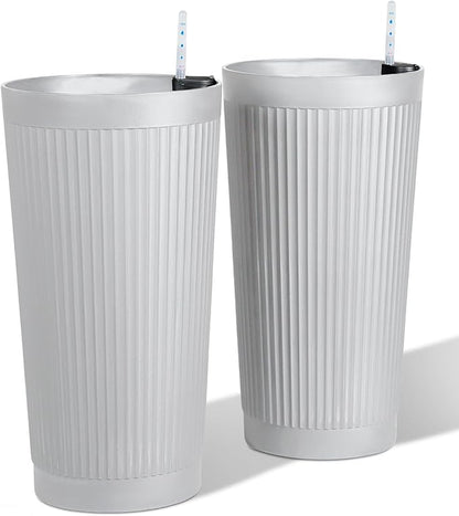 24” Outdoor Tall Planters Set of 2, Self Watering Large Planter Pots for Indoor Plants, Plastic Outdoor Flower Pots with Drainage Hole for Front Porch, Patio (White Ribbed)