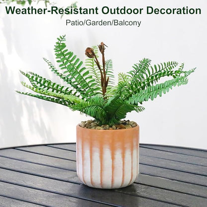 Artificial 21 Fronds Boston Ferns with Pot for Home and Outdoor Decor, Large Faux Fern Plants Decoration for Office & Living Room, Patio, Garden, Suitable for Christmas Decor (Pink & White Pot)