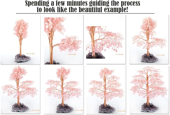Rose Quartz Tree Gemstone Crystal Tree of Life,Amethyst Cluster Base,Healing Pink Crystal Chakra Balancing Positive Energy,Table Bonsai Feng Shui Decor Money Tree 10"-11"