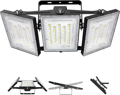 LED Flood Light Outdoor, STASUN 300W 30000lm 6000K Daylight White IP66 Waterproof, Commercial Parking Lot Light,3 Heads for Yard Street Stadium House Floodlight Bright Security Lights for Outdoor Area