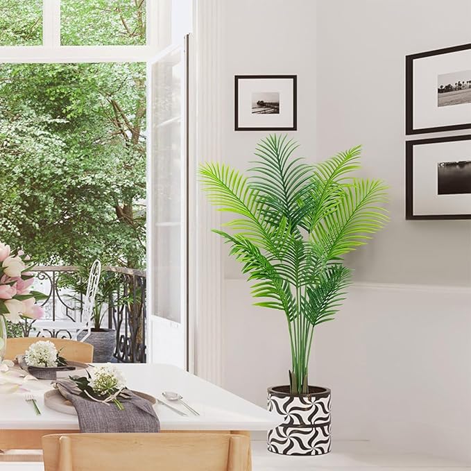 5ft Artificial Palm Tree Indoor Decor with 13Trunks Plant Tall Fake Tropical Palm Tree in Pot Faux Areca Palm Tree for Home Office Living Room Decor Gift（1pack）