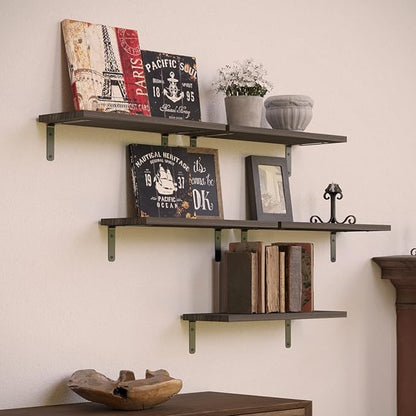 RICHER HOUSE Floating Shelves for Wall Décor, Rustic Wood Wall Mounted Shelves for Bedroom Set of 5, Farmhouse Shelf for Bathroom, Hanging Shelves for Storage - Deep Brown
