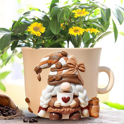 GUGUGO Coffee Cup Gnome Plant Pots, Cute Unique Flower Pots for Indoor Plants, Funky Small Planters with Drainage Holes, Eclectic Home Decor Aesthetic, Funny Gardening Planter for Couple Gift, Female