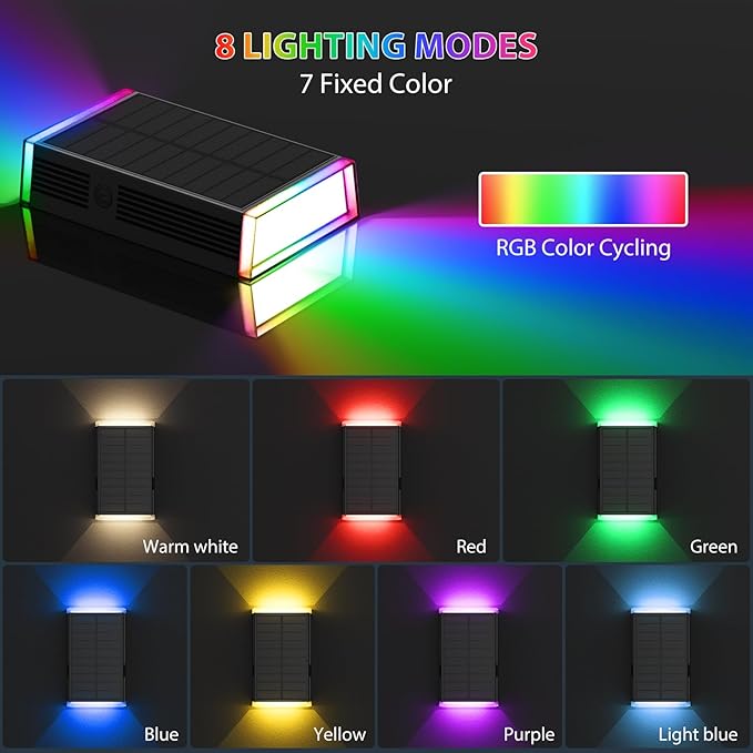 Solar Lights Outdoor,8 Lighting Modes Dusk to Dawn Lighting Wall Sconce IP67 Waterproof Up and Down Solar Wall Light Front Door Light for House, Garage, Porch,Doorway,Fence,Festival Decor (4 PACK)