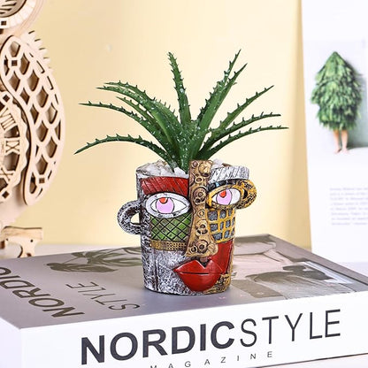 Mini Face Planters Pots Head, Abstract Colorful Graffiti Cute Mini Pots for Plants with Drainage, Ideal for Indoor Outdoor Unique Planters for Plants (Old Color)