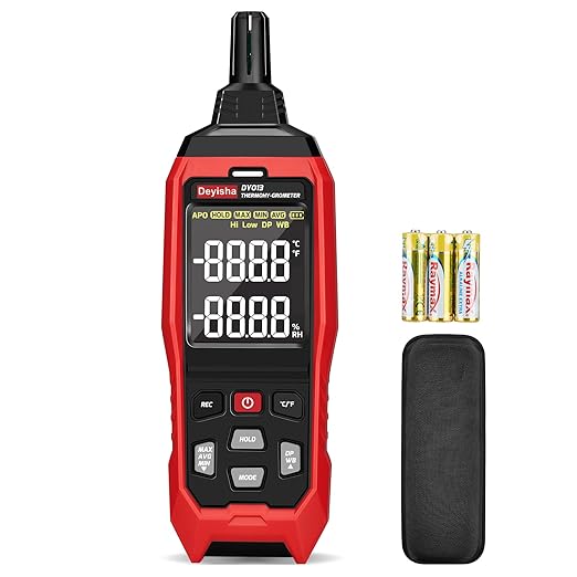 Industry Temperature Humidity Meter High Precision and High Rate Hygrometer with Ambient, Relative Humidity, Dew Point, Wet Bulb Thermometer, Min/Max Hold ±1°F and ±3% RH, 8000 Data Records
