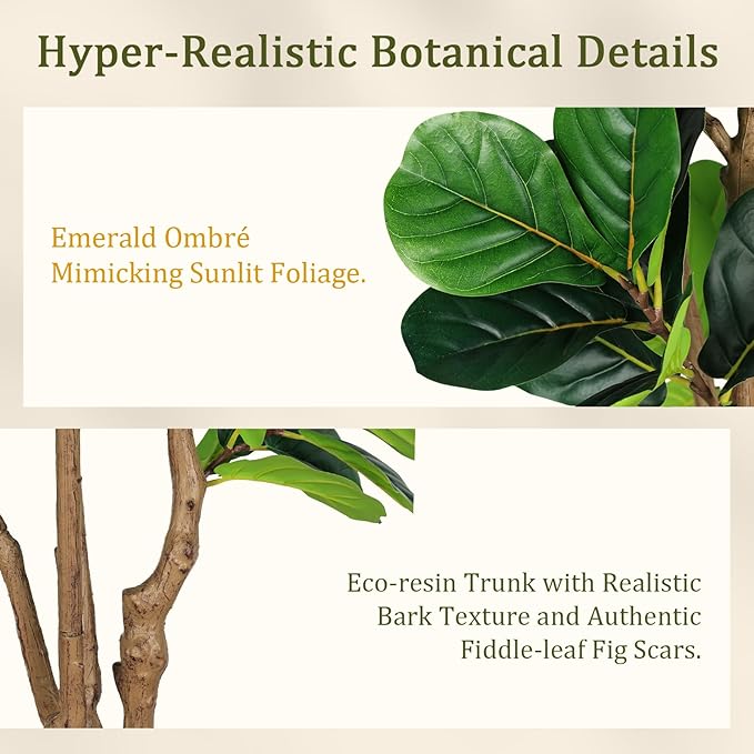 8 FT Artificial Fiddle Leaf Fig Tree with White Planter and Black Pebble, Tall Faux Ficus Lyrata with Thick Trunk and Emerald Leaves, Fake Ficus Tree for Office Home Indoor Decor