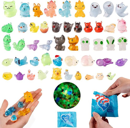 50 Pcs Glow in The Dark Mini Resin Animals,Mystery Blind Bags Bulk Assortment with Tiny Miniature Figurines for DIY Crafts,Fairy Garden Decor,Dollhouse Accessories,Party Supplies