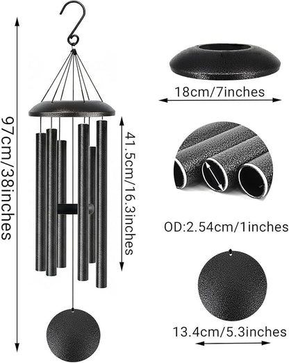 Wind Chimes for Outside Deep Tone, 38" Large WindChimes with 6 Tubes, 100% Rustproof Aluminum, Memorial Gift or Garden Patio Porch and Outdoor Décor(Silver)