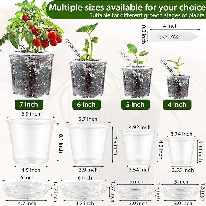 30 Pcs Clear Nursery Pots with Drainage Indoor 5 6 7 Inch Nursery Pot with Drainage Holes Plastic Seedling Pots for Plants, Plant Starter Pot with Holes Clear Plastic Planter with Plant Saucers