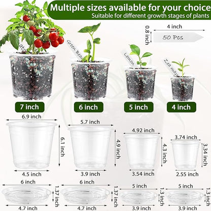30 Pcs Clear Nursery Pots with Drainage Indoor 5 6 7 Inch Nursery Pot with Drainage Holes Plastic Seedling Pots for Plants, Plant Starter Pot with Holes Clear Plastic Planter with Plant Saucers