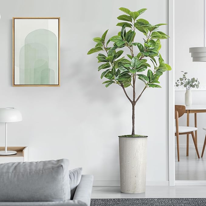 Artificial Tree in Modern Swirl Pattern Planter, Fake Rubber Silk TRE for Indoor and Outdoor Home Decoration - 70" Overall Tall (Plant Pot Plus Tree)