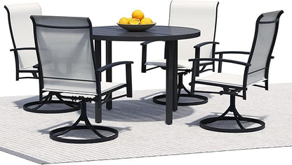 5 Piece Outdoor Dining Set, 42" Black Round Outdoor Dining Table with 4 Oyster Beige Swivel Patio Table and Chair Set of 4 for Lawn, Garden, or Porch