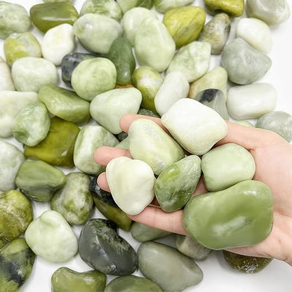 SIDONG 20 LB Jade Pebbles, 1.2-2Inch Natural Decorative Polished Jade Stones, Jade River Rocks for Succulents, Cactus, Vases, Indoor Plants, Garden Landscaping, Bamboo