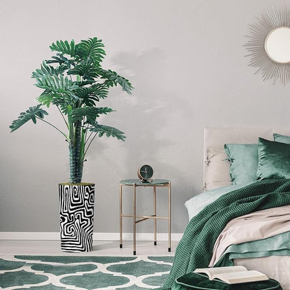 Artificial Tree in Modern Geometric Pattern Planter, Fake Philodendron Tree Silk Tree for Indoor and Outdoor Home Decoration - 70" Overall Tall (Plant Pot Plus Tree)