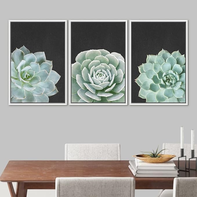 Ashbrook Framed Canvas Print Wall Art Set Green Desert Rose Cactus Succulents Nature Wilderness Photography Modern Art Minimal Chic Colorful for Living Room, Bedroom, Office - 24"x36"x3 White