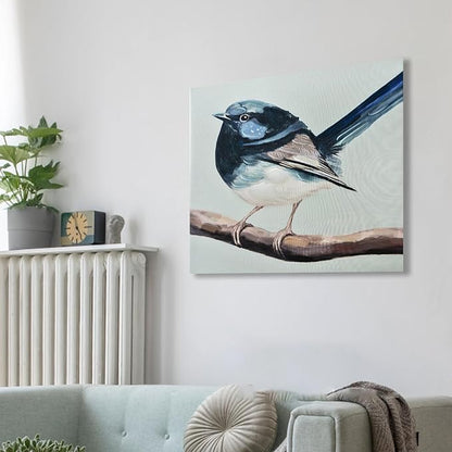 JolyWell Hand-Painted Bathroom Bird Decor Wall Art, Sparrow canvas Wall Picture,3D Effect Nature Poster painting Bluebird Artwork on Canvas for Kids Room Living Room Bedroom or Gift 12x12 in