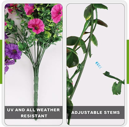 Artificial Hanging Flowers for Outdoor, 2 PCS Silk Morning Glory Faux Flowers with Eucalyptus Leaves,Realistic Hanging Plants for Wedding Home Office Garden Decor