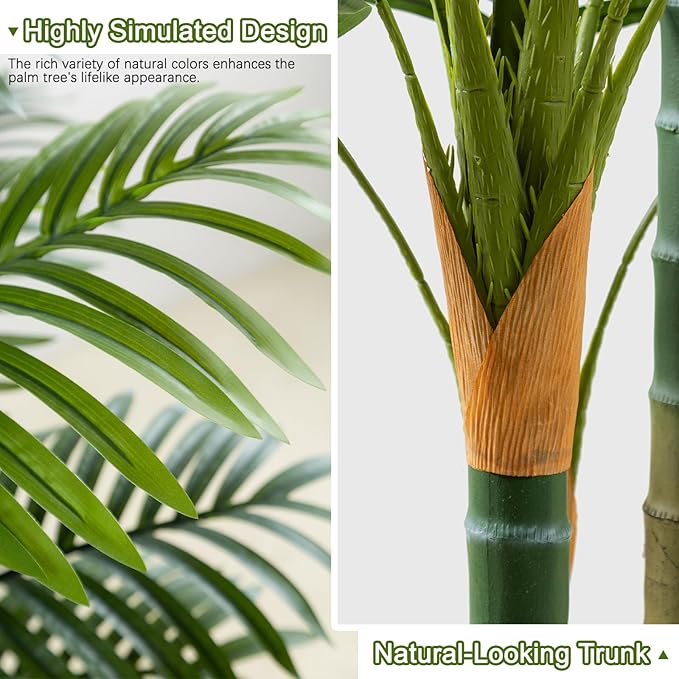 4ft Tall Golden Cane Artificial Tree Palm Outdoor, Large Artificial Plants Outdoor Faux Palm Tree with 3 Textured Trunks, Fake Tree for Indoor Outdoor Office Living Room Outside Patio