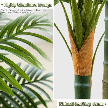 4ft Tall Golden Cane Artificial Tree Palm Outdoor, Large Artificial Plants Outdoor Faux Palm Tree with 3 Textured Trunks, Fake Tree for Indoor Outdoor Office Living Room Outside Patio