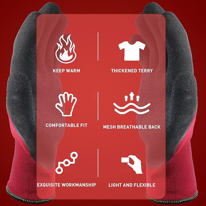 LOCCEF 2 Pairs Winter Work Gloves for Men and Women, Freezer Gloves for Work Below Zero, Thermal Insulated, Super Grip