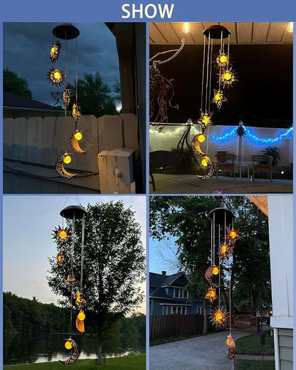Tryme Solar Wind Chimes for Outside with Sun Moon Star Solar Hanging Lights Windchimes Outdoors Garden Decor Gifts for Mother, Grandma, Sister