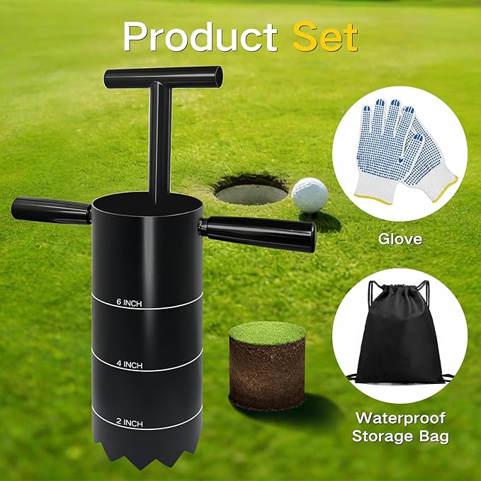 Portable Golf Hole Cutter with Detachable Handle, Stainless Steel Hole Digger, USGA Standard 2 Inch 4 Inch & 6 Inch, for Backyard, Lawn, Garden, Outdoor Putting Green Practice
