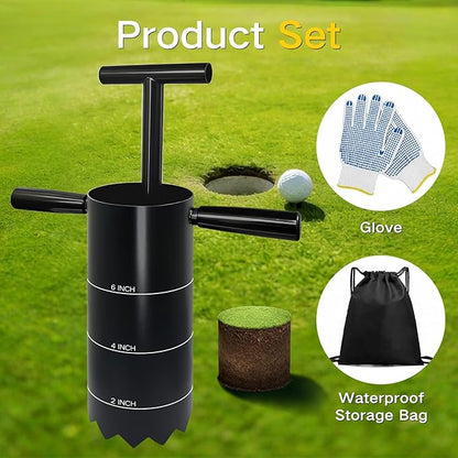 Portable Golf Hole Cutter with Detachable Handle, Stainless Steel Hole Digger, USGA Standard 2 Inch 4 Inch & 6 Inch, for Backyard, Lawn, Garden, Outdoor Putting Green Practice