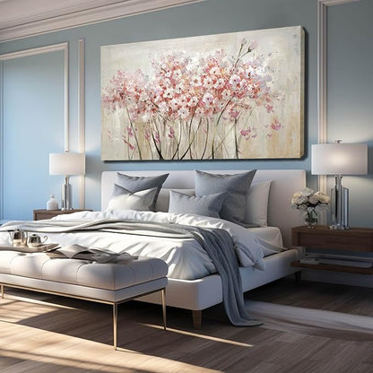 YJYart Home Decor Pink Blossom Hand Painted 30x60 Inch Colorful Wall Art Large Canvas Wall Art for Living Room Bedroom Office Kitchen