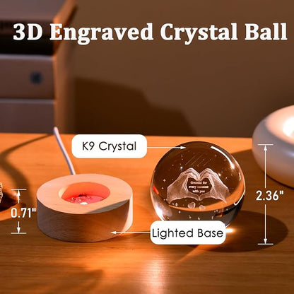IFOLAINA 3D Heart Crystal Ball for Women Mom Wife Friends Christmas Glass Heart Hands Shaped Decor 2.36" Decorative Glass Sphere Lamp - Grateful for Every Moment with You