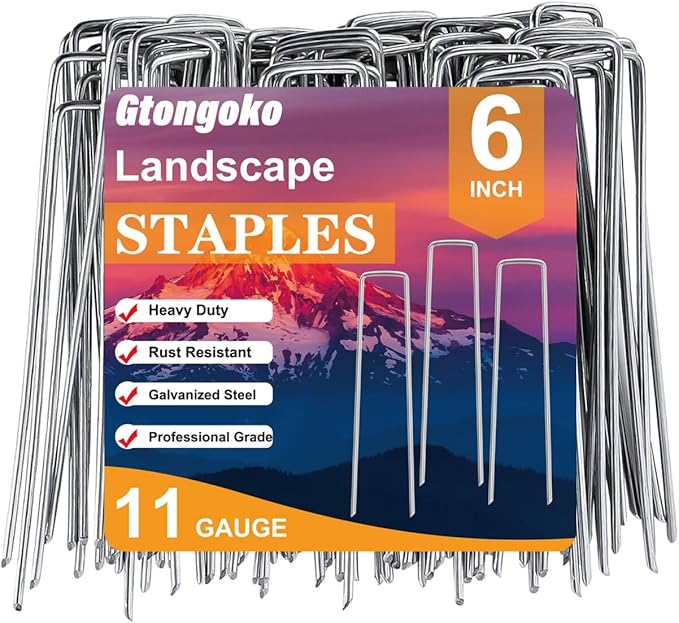 Gtongoko 120 Pack Galvanized Landscape Staples Plant Cover Stakes 6 Inch 11 Gauge Lawn Staples Fence Stakes Ground Stakes for Landscaping Securing Weed Barrier Fabric, Decoration