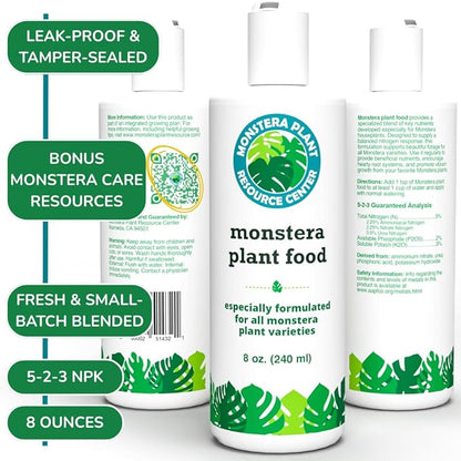 Monstera Plant Food - Premium Nutrient Rich Liquid Fertilizer (5-2-3 NPK) for Monstera Deliciosa & Other Tropical Plants | Supports Strong Roots & Large, Lush Leaves | Safe, Gentle, Easy-to-Use | 8 oz