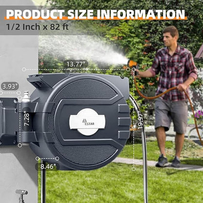 Retractable Garden Hose Reel 1/2"x82 ft, Automatic Hose Reel with 7 Pattern Nozzle, Any Length Lock Wall Mounted &180 Deg Swivel