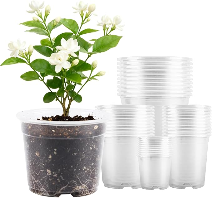 40 Pcs Seed Starter Pots Kit 2.5/3.5/4/5 Inch Clear Nursery Pots for Plants for Seedlings,Succulents,Plastic Nursery Pots with Drainage Holes (10 of Each Size),Garden Pot for Outdoor Indoor (Size A)