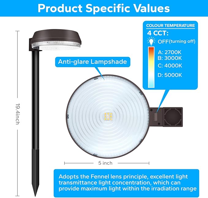 Tall Poles Solar Path Lights, Accurate Dark/Light Sensor Pathway Lights Solar Powered,Quick Charge Solar Walkway Lights Outdoor for Landscape Lighting
