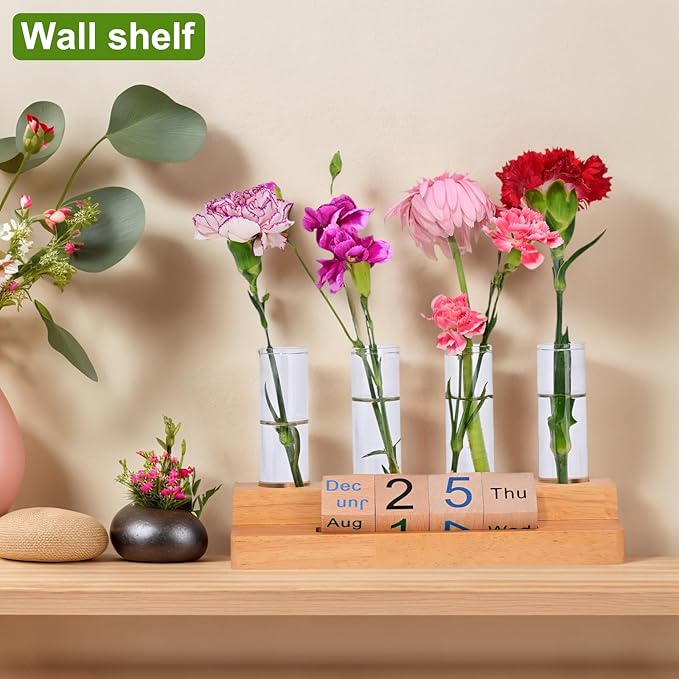 Plant Propagation Station with Block Calendar for Desk, Double-Layer Stand Design, More Stable Placement, Perfect Gardening Gifts for Plant Lovers Women (Dark Wood Color)