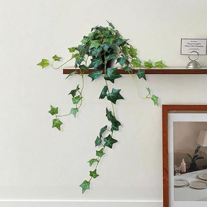Fake English Ivy Artificial Plants - Realistic Artificial Silk Ivy Vines with Pots, Faux Plants Indoor Home Decor, Low Maintenance Hanging Plant Decoration