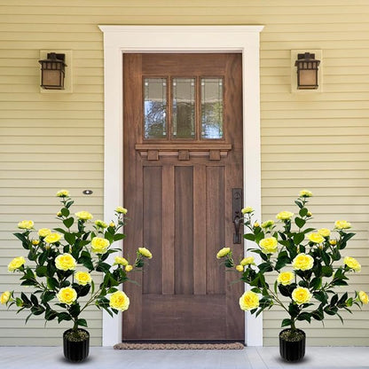 WAYNHUI Tall Artificial 2Pack Yellow Camellia Tree Potted Bushes UV Resistant Potted Plants for Indoor Outdoor Home Garden (2Pack Yellow Camellia Tree), xyc-2