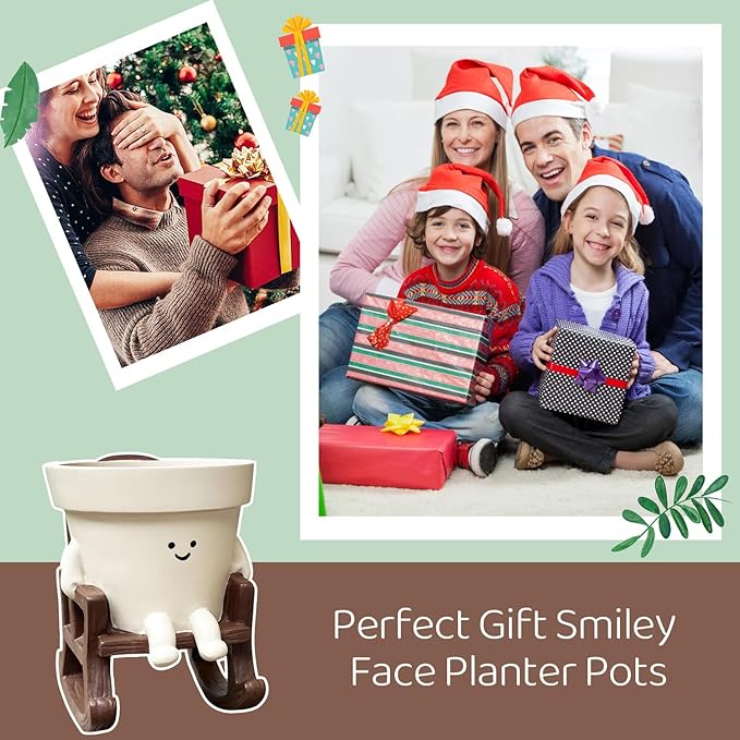 Smily Face Planter Pot, Cute Rocking Chair Plants Pots, Funny Face Planter Pots Head, Indoor and Outdoor Succulent Pot with Drainage Hole, Gifts for Mother, Women, Appreciation, Christmas