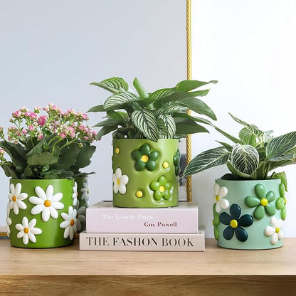 GUGUGO Colorful Flowers Planters Cute Unique Rainbow Planter with Drainage, Vintage Retro Flower Plant pots for Indoor Plants, Eclectic Succulent Gardening Pot for Boho Modern Home Décor-Black