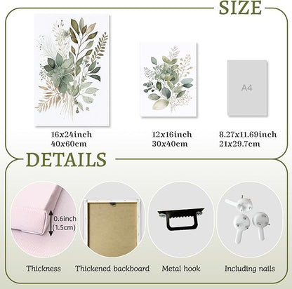 LLEEMPI Framed Sage Green Wall Art Set of 3, Modern Watercolor Botanical Wall Decor, Eucalyptus Leaf Canvas Painting, Classic Minimalist Florals Poster Print for Bedroom Bathroom Office 12x16 Inch