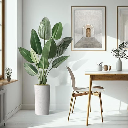 Artificial Tree in White Marble Effect Planter, Fake Bird of Paradise Silk Tree for Indoor and Outdoor Home Decoration - 67" Overall Tall (Plant Pot Plus Tree)