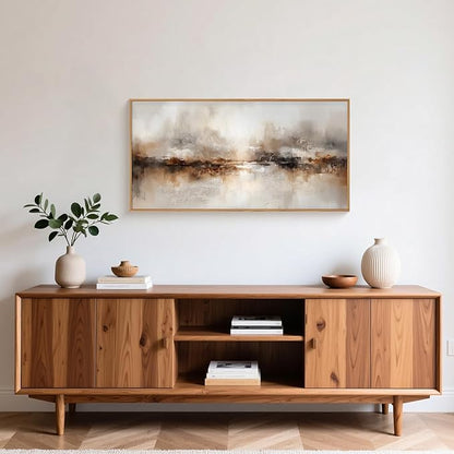 Large Abstract Brown Framed Canvas Wall Art,Neutral Brush Stroke Wall Decor,Modern Beige Gray Painting,Minimalist Textured Artwork for Living Room,Bedroom,Dining Room,Office -20"x40"x1