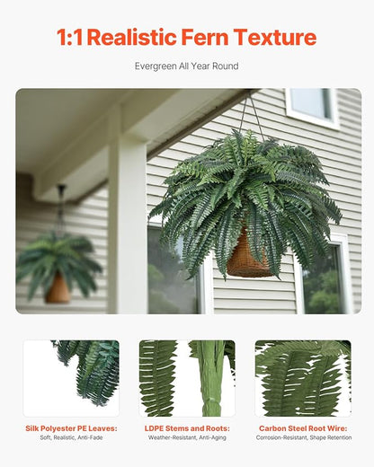 VEVOR Artificial Ferns 1Pcs, 47 Inch Artificial Boston Ferns Plants, Faux Fern with 88 Branches, Artificial Plants Large for Outdoors/Indoor Home, Office,Garden (Flowerpot Unincluded)