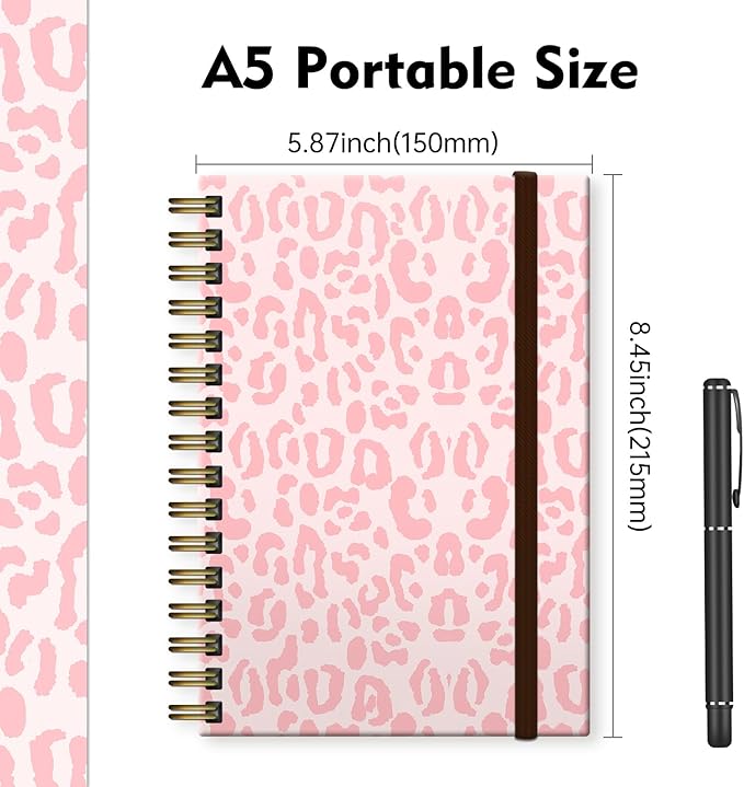 Cute Spiral Journal Notebook,Binding with Premium Paper for Girl Women,Cool Funny 120 Pages,100gsm A5 College Ruled NotebookJournal,Perfect for Gifts Nurse Teacher Women(Pink Leopard)