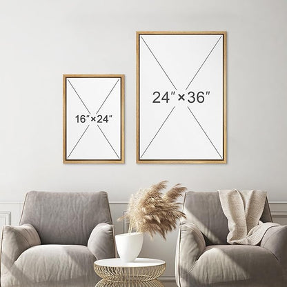Ashbrook Framed Canvas Print Wall Art Set Mid-Century Modern Navy Blue Flowers Nature Wilderness Illustrations Modern Art Floral Botanical Minimal Calm/Relax/Cozy for Bedroom - 24"x36"x3 Natural