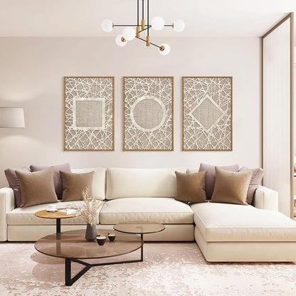 Large Boho Neutral Geometric Framed Canvas Wall Art,Modern Circle Square and Rhombus Wall Decor,Minimalist Shapes Artwork,Abstract Mid Century Art Print For Living Room,Bedroom,Office-24"x36"x3